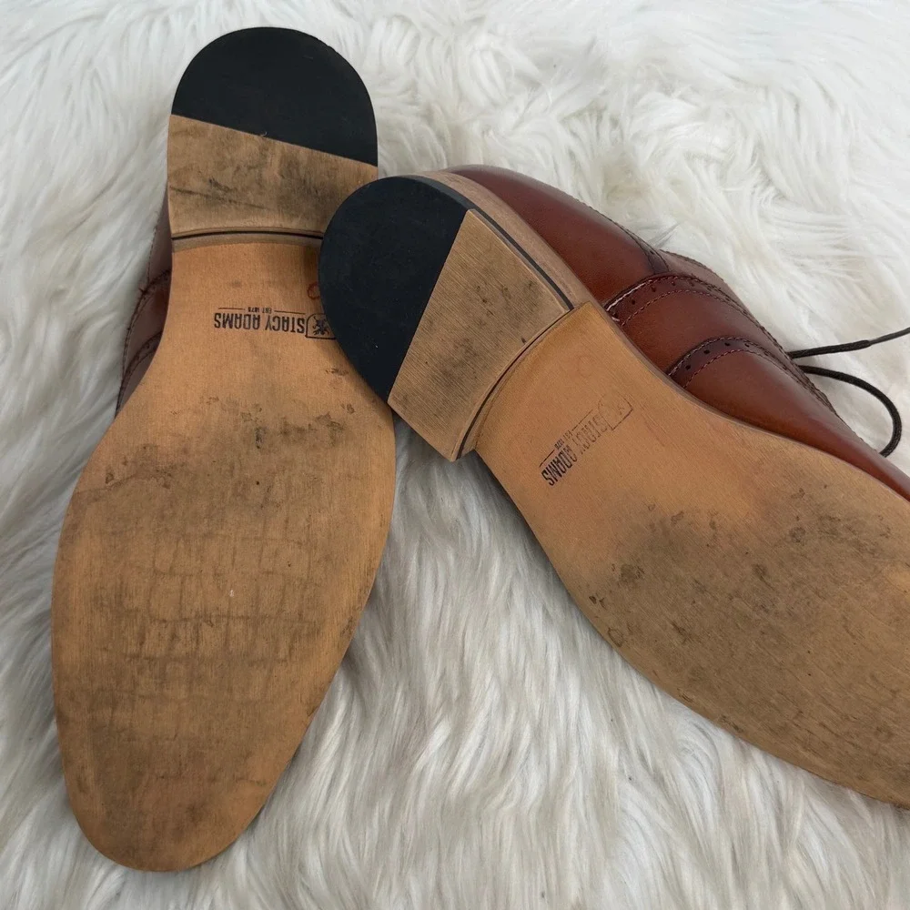 Stacy Adams Mens Cognac Brown Leather Wingtip Oxford Dress Shoes Memory Foam
